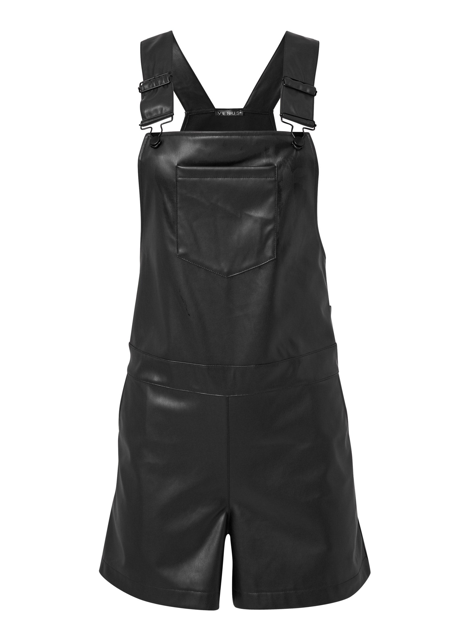 Faux Leather Overalls - Jet Black - Image 5