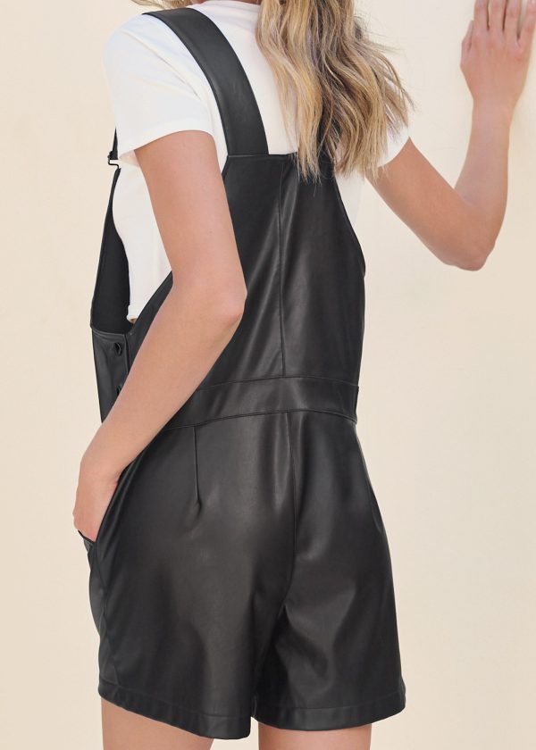 Faux Leather Overalls - Jet Black