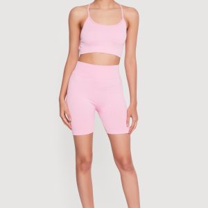 High Waisted Compression Rib Biker Shorts