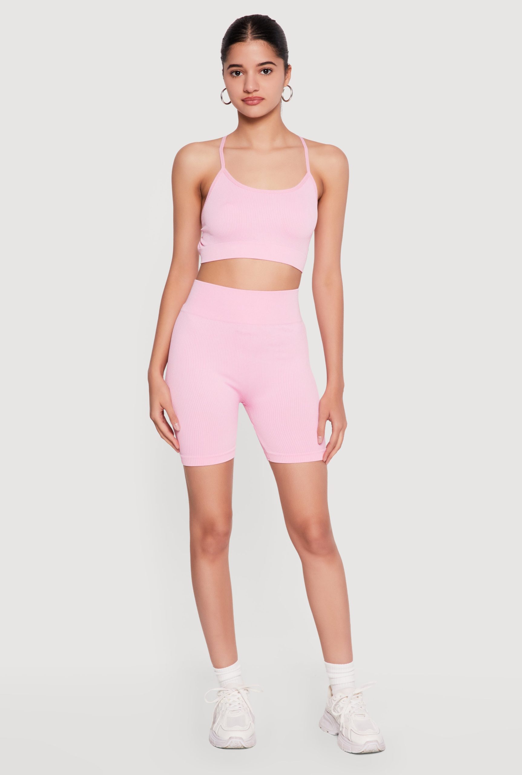High Waisted Compression Rib Biker Shorts - Image 1