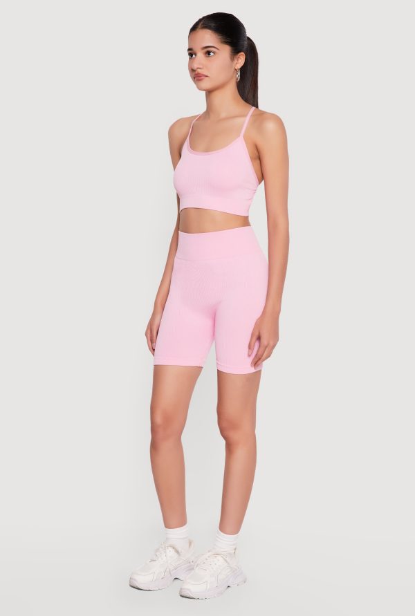 High Waisted Compression Rib Biker Shorts