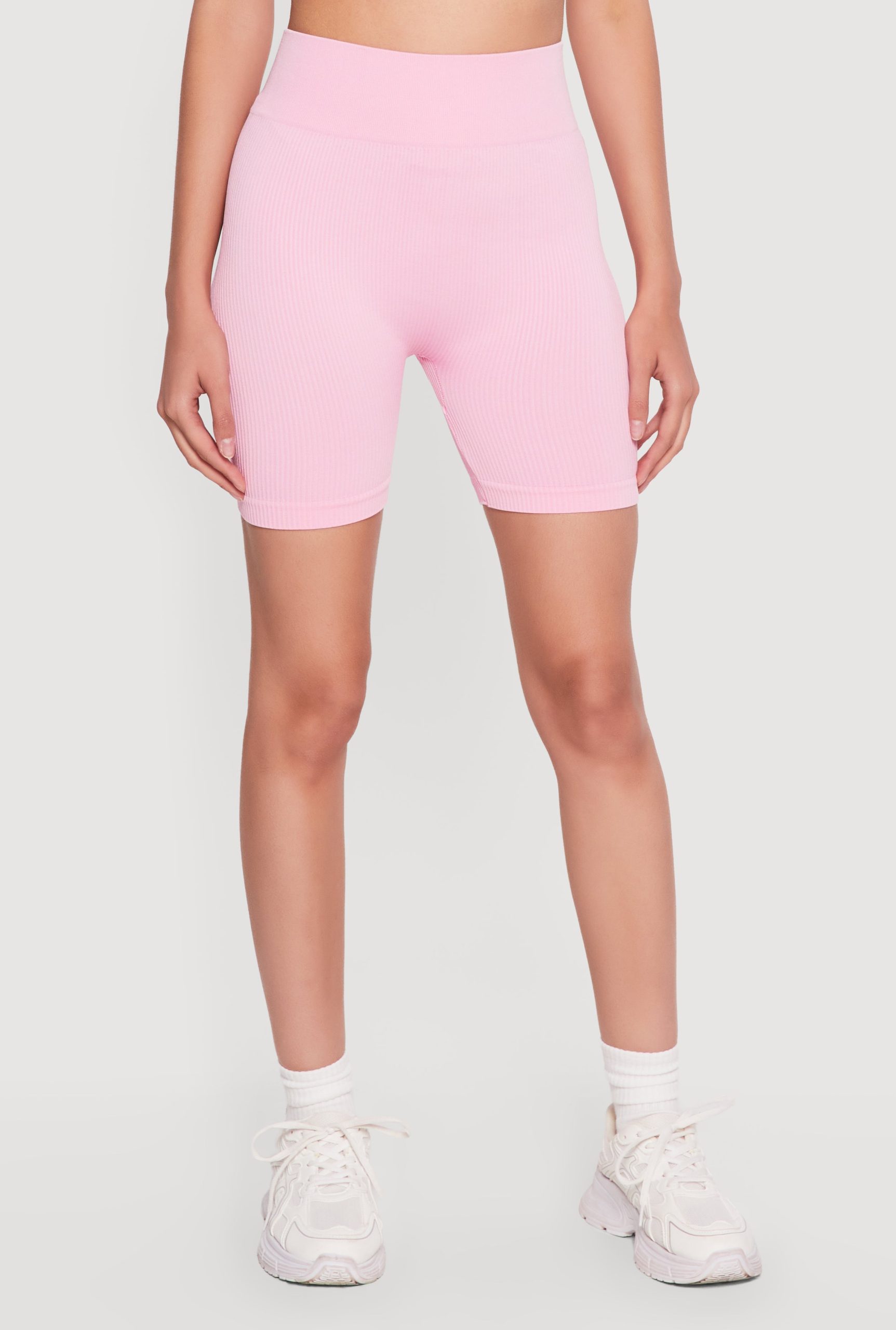 High Waisted Compression Rib Biker Shorts - Image 3