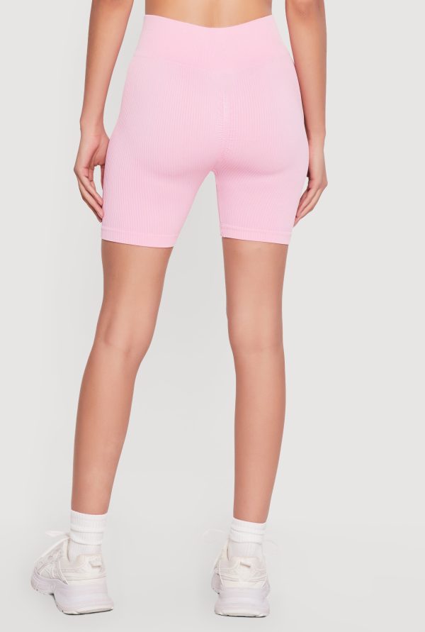 High Waisted Compression Rib Biker Shorts