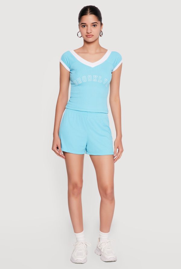 Contrast Trim Brooklyn Graphic V Neck Tee