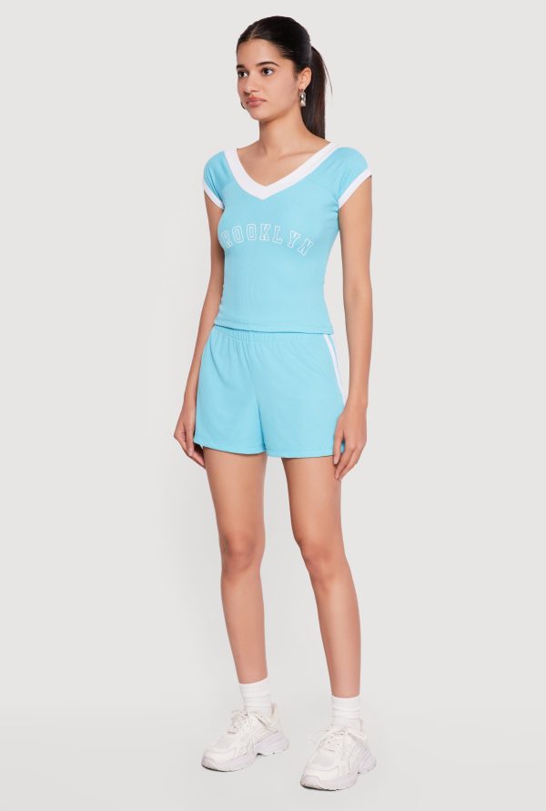Contrast Trim Brooklyn Graphic V Neck Tee