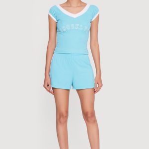 Ribbed Knit Varsity Stripe Detail Shorts