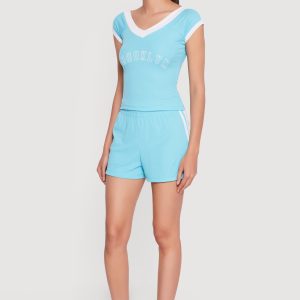 Ribbed Knit Varsity Stripe Detail Shorts - Image 2