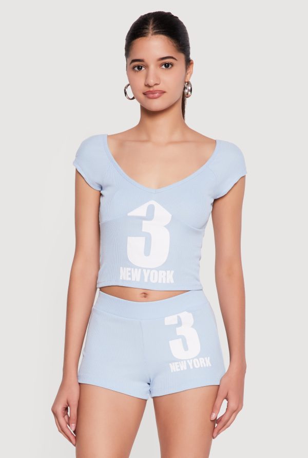 3 New York Graphic V Neck Crop Top