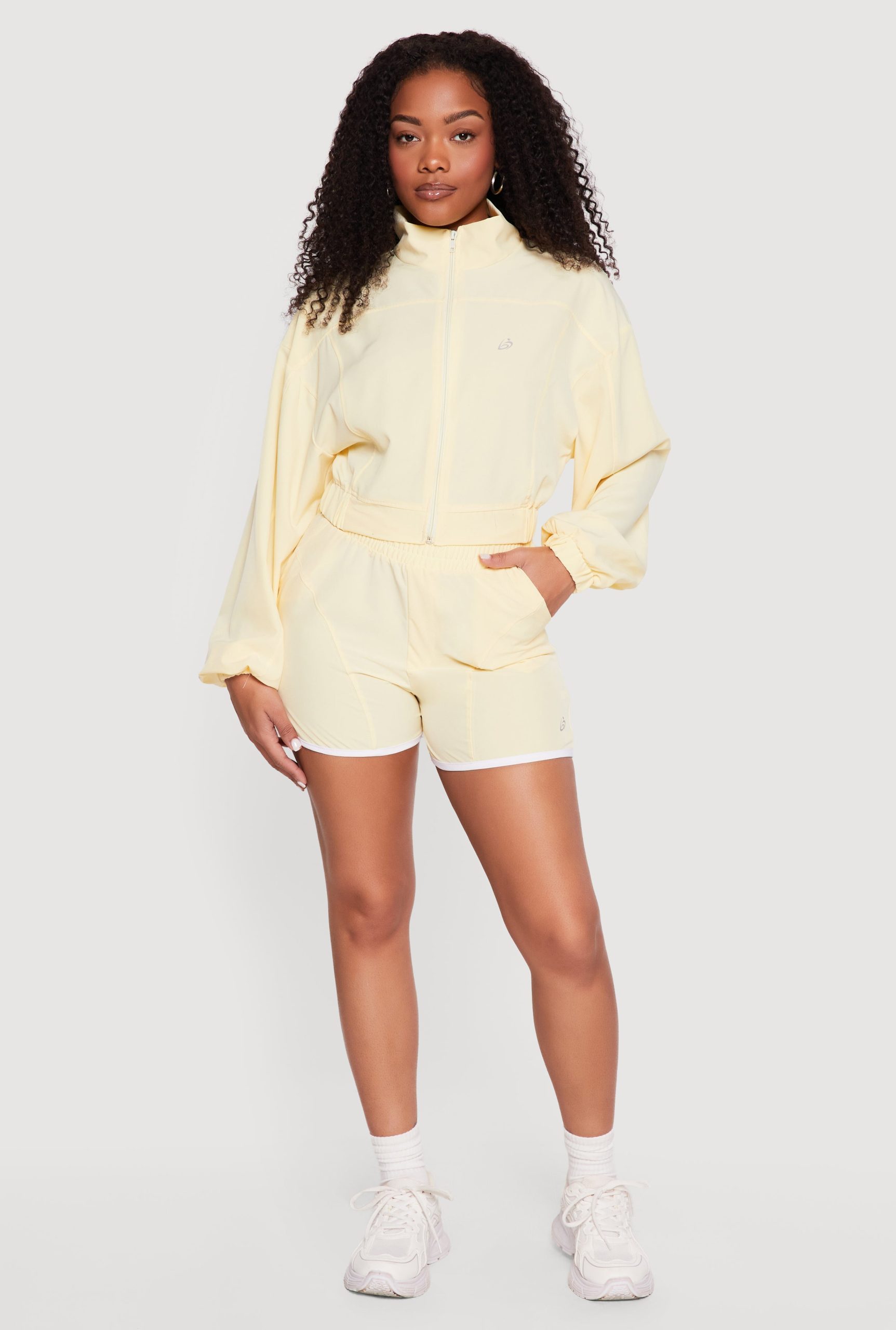 Contrast Trim Decorative Stich Smocked Waist High Shorts - Image 1