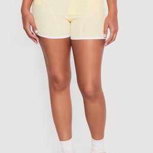 Contrast Trim Decorative Stich Smocked Waist High Shorts - Image 3
