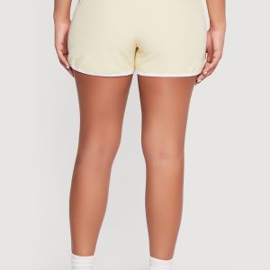 Contrast Trim Decorative Stich Smocked Waist High Shorts - Image 5