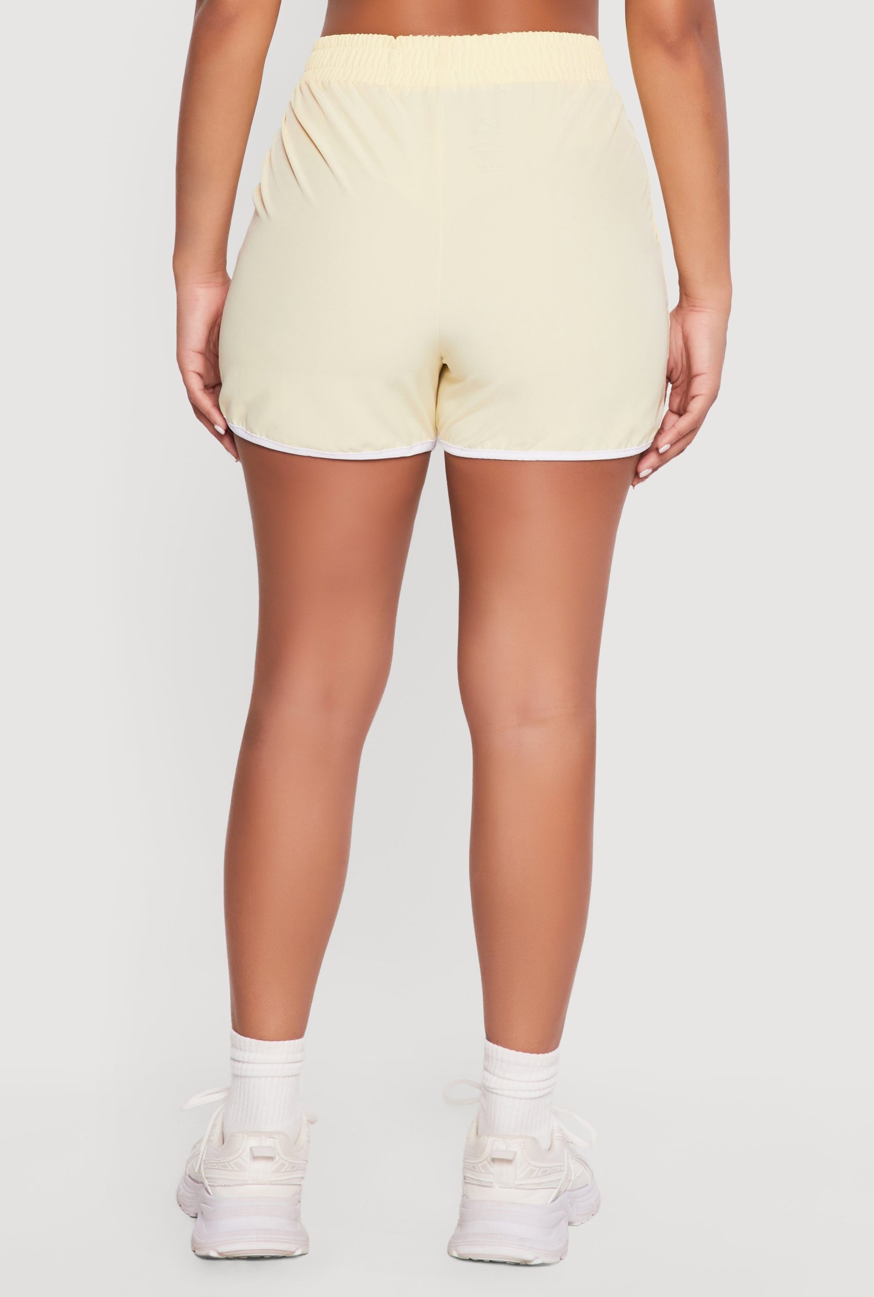 Contrast Trim Decorative Stich Smocked Waist High Shorts - Image 5