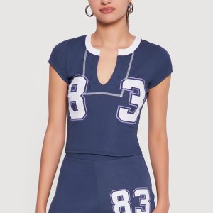 Contrast Trim 83 Graphic Cap Sleeve Tee