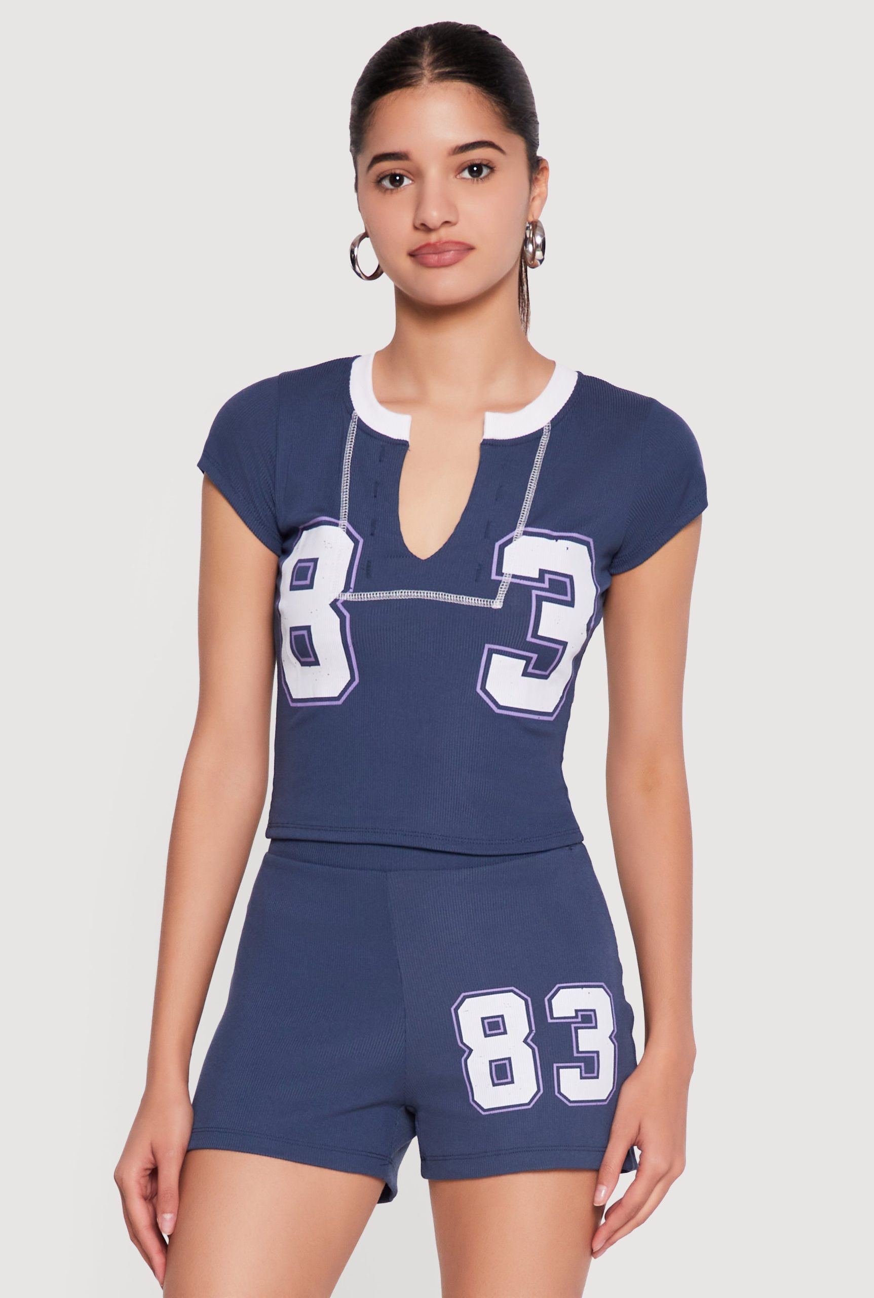 Contrast Trim 83 Graphic Cap Sleeve Tee - Image 1