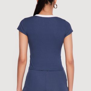 Contrast Trim 83 Graphic Cap Sleeve Tee - Image 5
