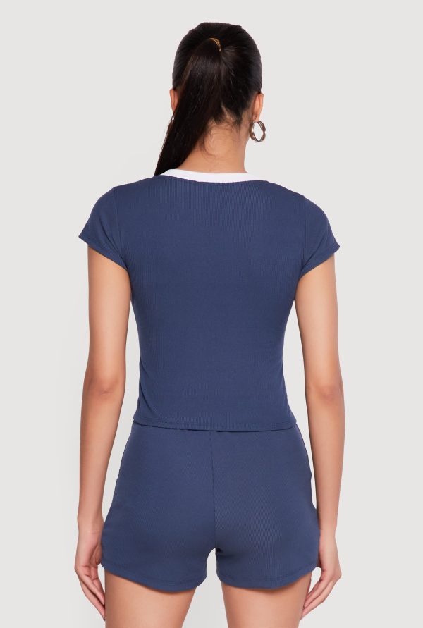 Contrast Trim 83 Graphic Cap Sleeve Tee