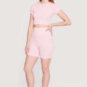 Seamless Compression Rib Knit Shorts - Image 2