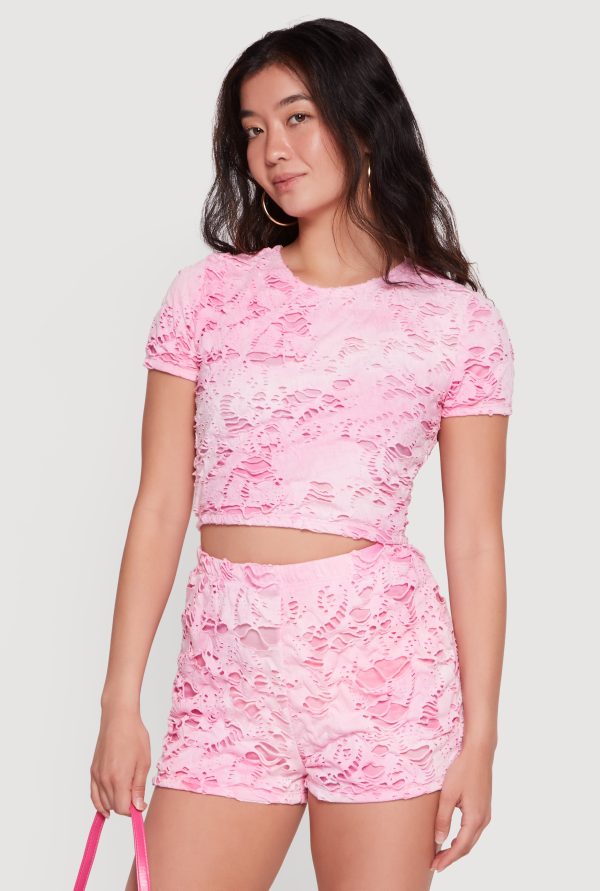 Distressed Tie Dye Cropped Short Sleeve Tee