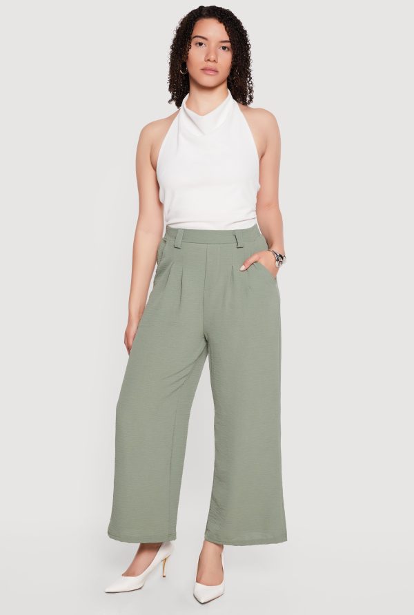 Crepe Knit High Waisted Pleated Pants