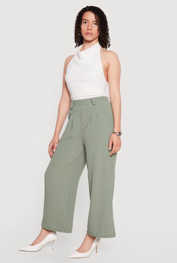 Crepe Knit High Waisted Pleated Pants