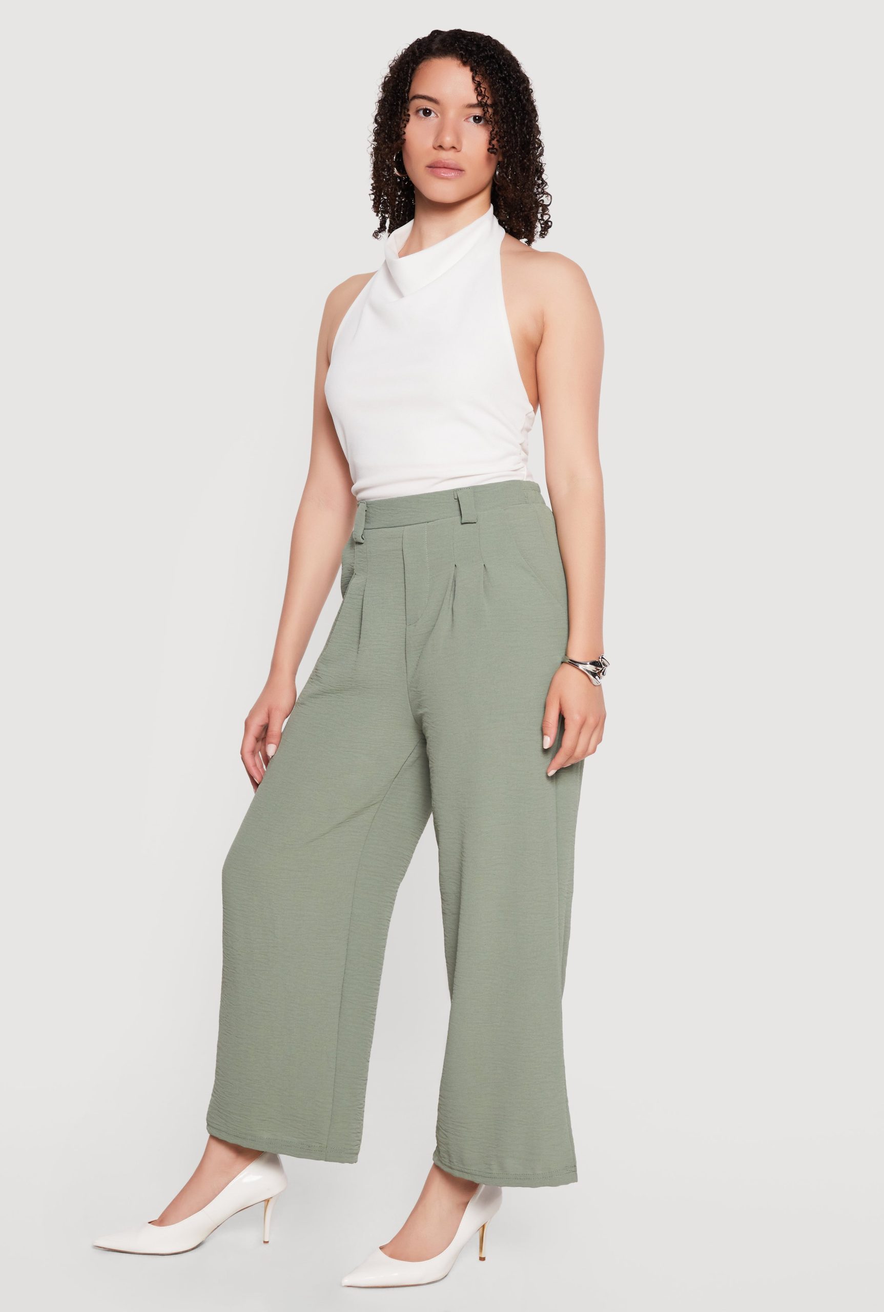 Crepe Knit High Waisted Pleated Pants - Image 2
