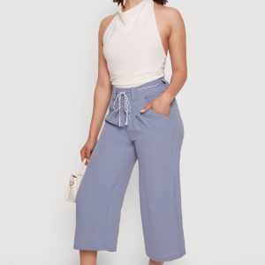 Crepe Knit Pleated High Waisted Capris Pants - Image 2