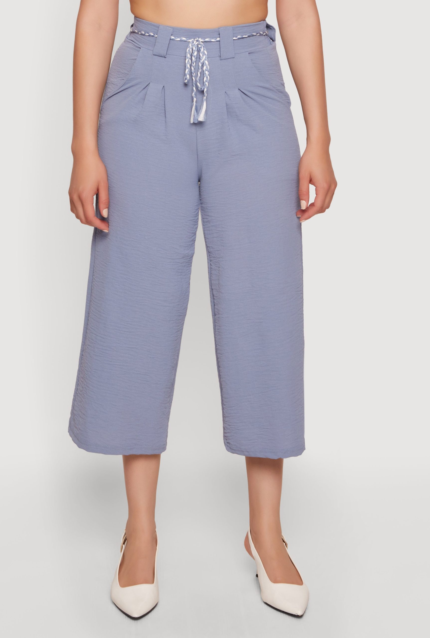 Crepe Knit Pleated High Waisted Capris Pants - Image 3