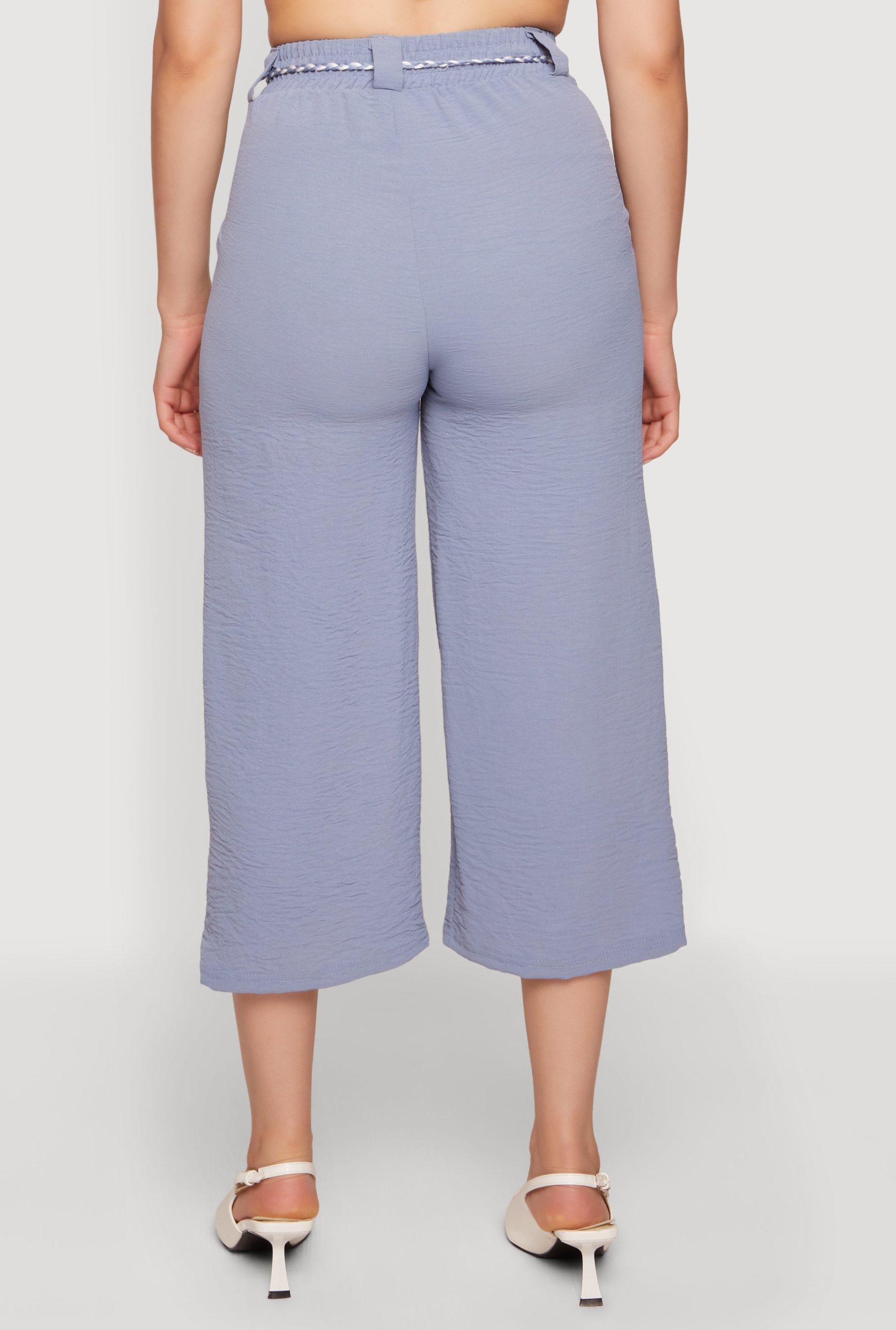 Crepe Knit Pleated High Waisted Capris Pants - Image 5
