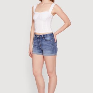 Whiskered Fixed Cuff Denim Shorts - Image 2