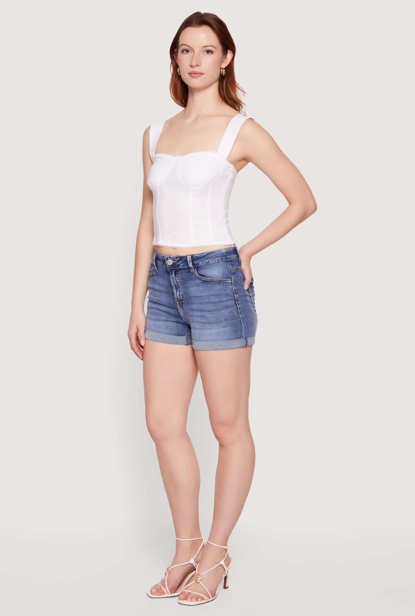 Whiskered Fixed Cuff Denim Shorts - Image 2
