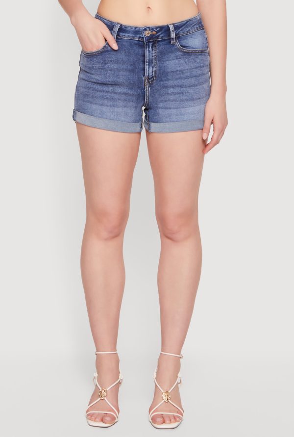 Whiskered Fixed Cuff Denim Shorts