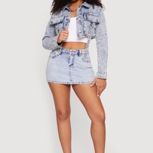 Stone Wash Cargo Pocket Cropped Denim Jacket