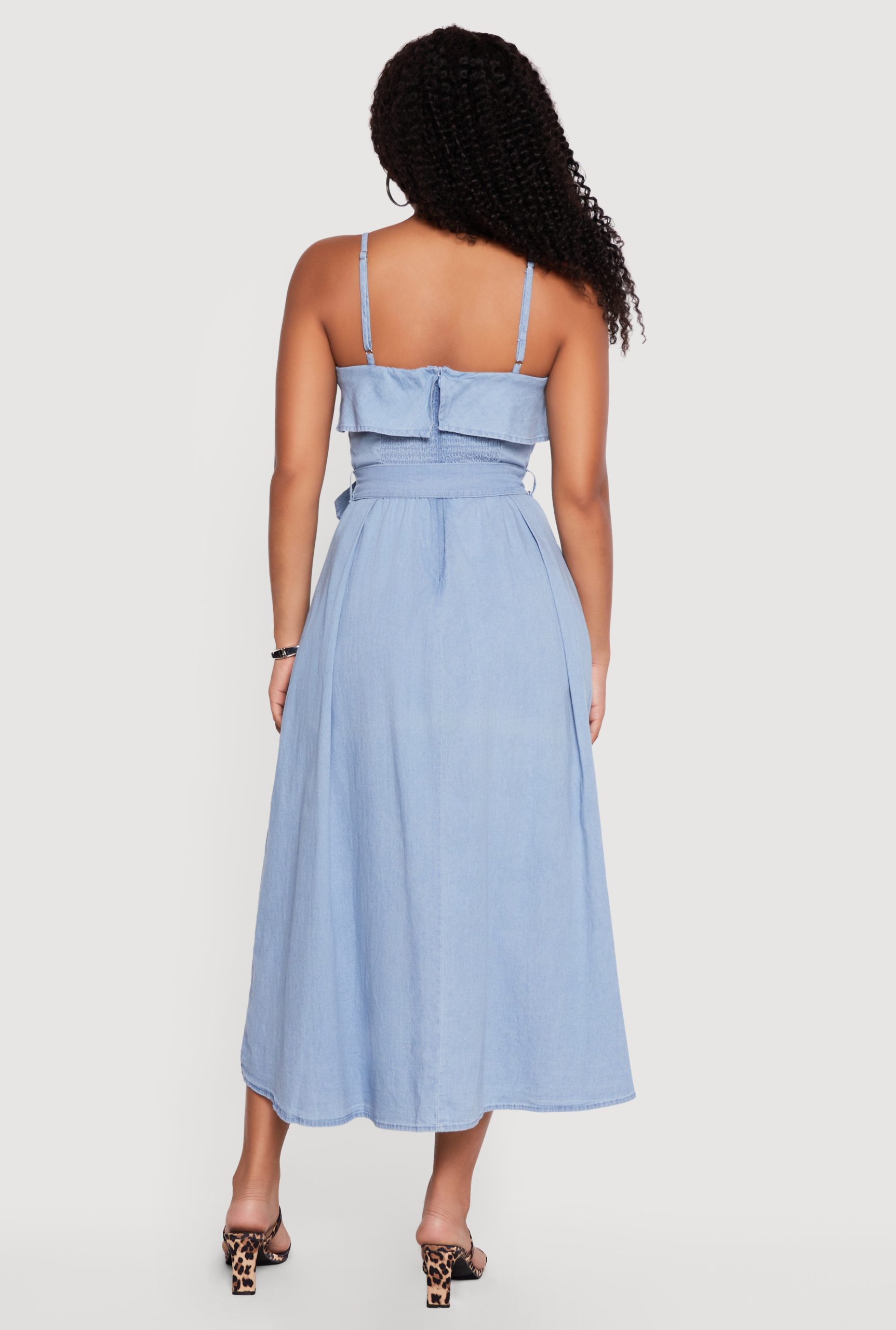 Chambray Sleeveless Maxi Dress with Buckle Belt - Image 3