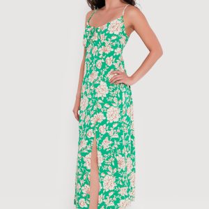 Floral Front Slit Keyhole Detail Midi Dress - Image 2