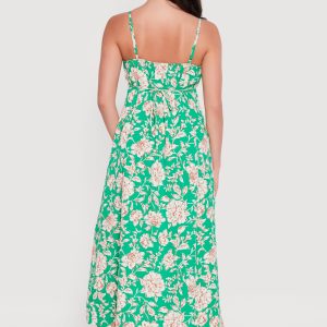 Floral Front Slit Keyhole Detail Midi Dress - Image 3