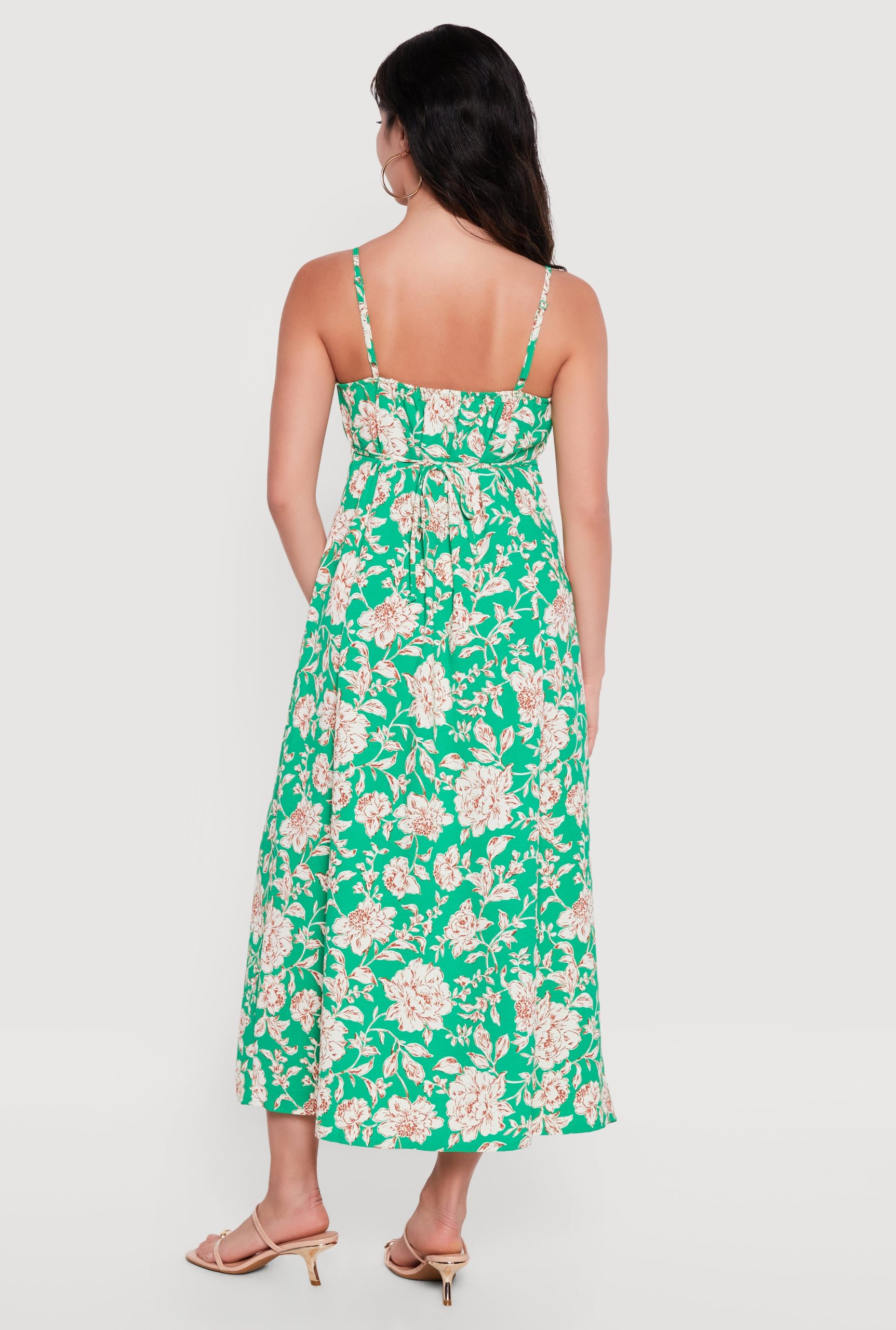 Floral Front Slit Keyhole Detail Midi Dress - Image 3