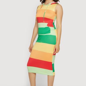Striped Sleeveless Hooded Midi Dress - Image 2