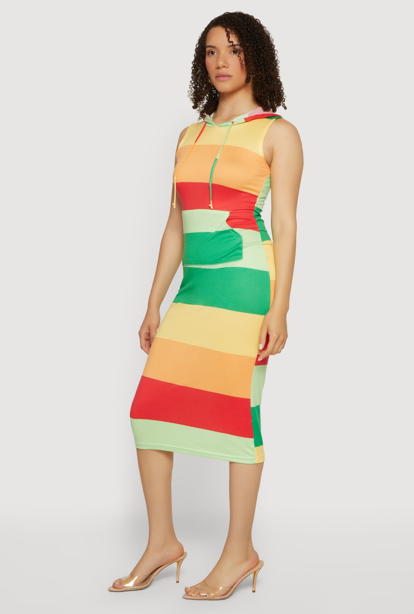 Striped Sleeveless Hooded Midi Dress - Image 2