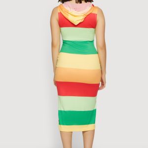 Striped Sleeveless Hooded Midi Dress - Image 3