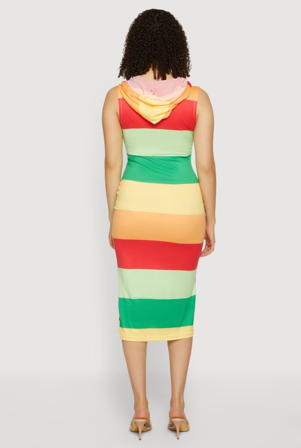 Striped Sleeveless Hooded Midi Dress