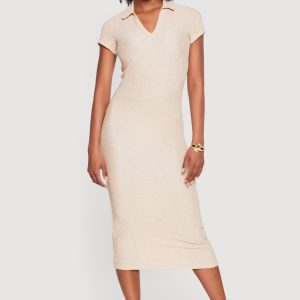 Short Sleeve Textured Knit Polo Dress