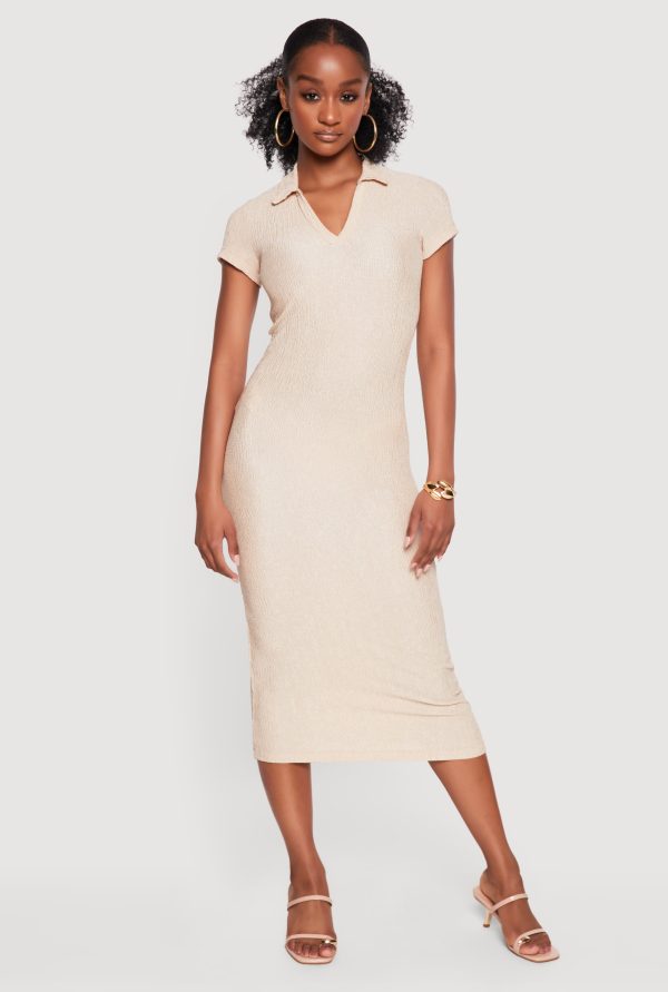 Short Sleeve Textured Knit Polo Dress