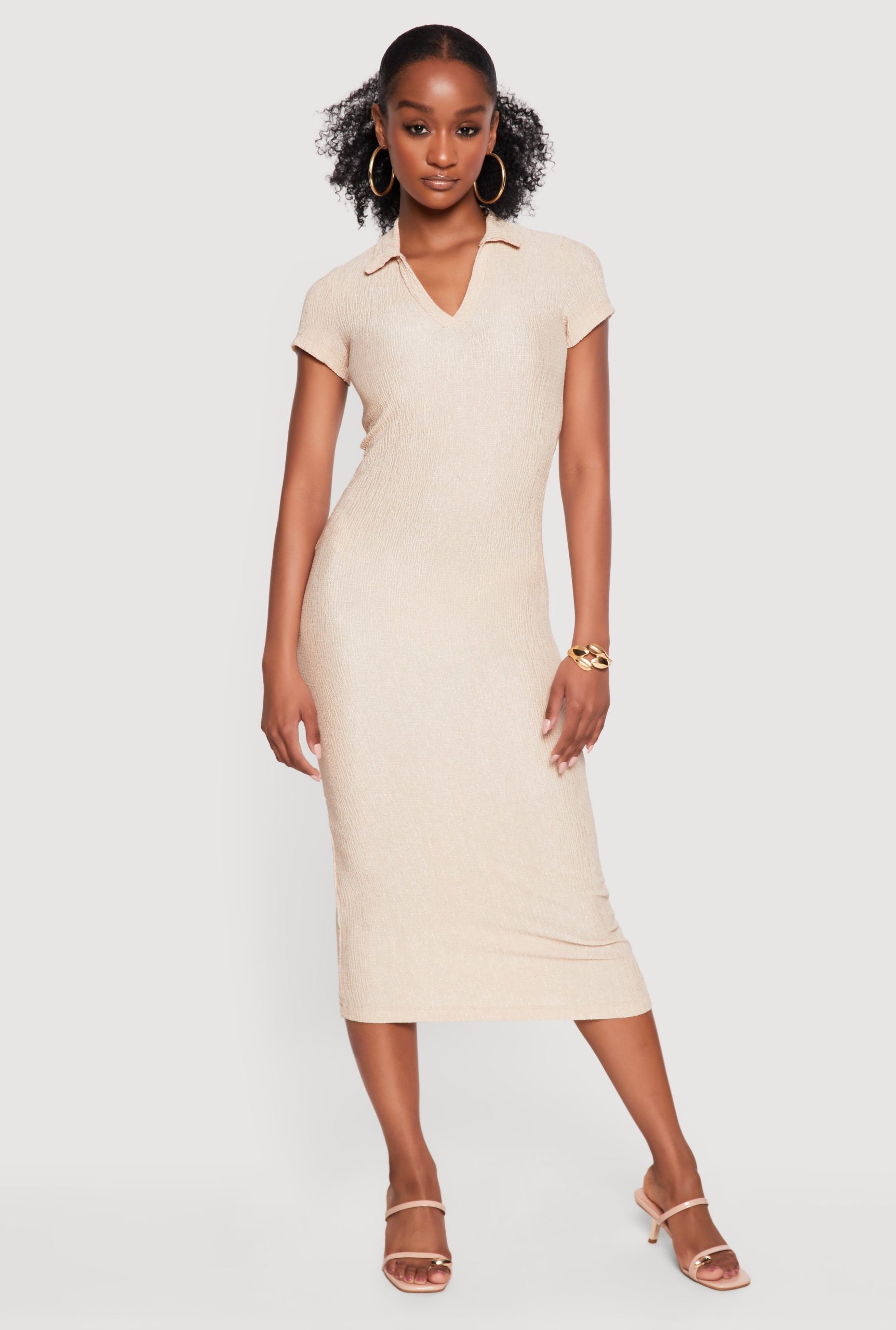 Short Sleeve Textured Knit Polo Dress - Image 1
