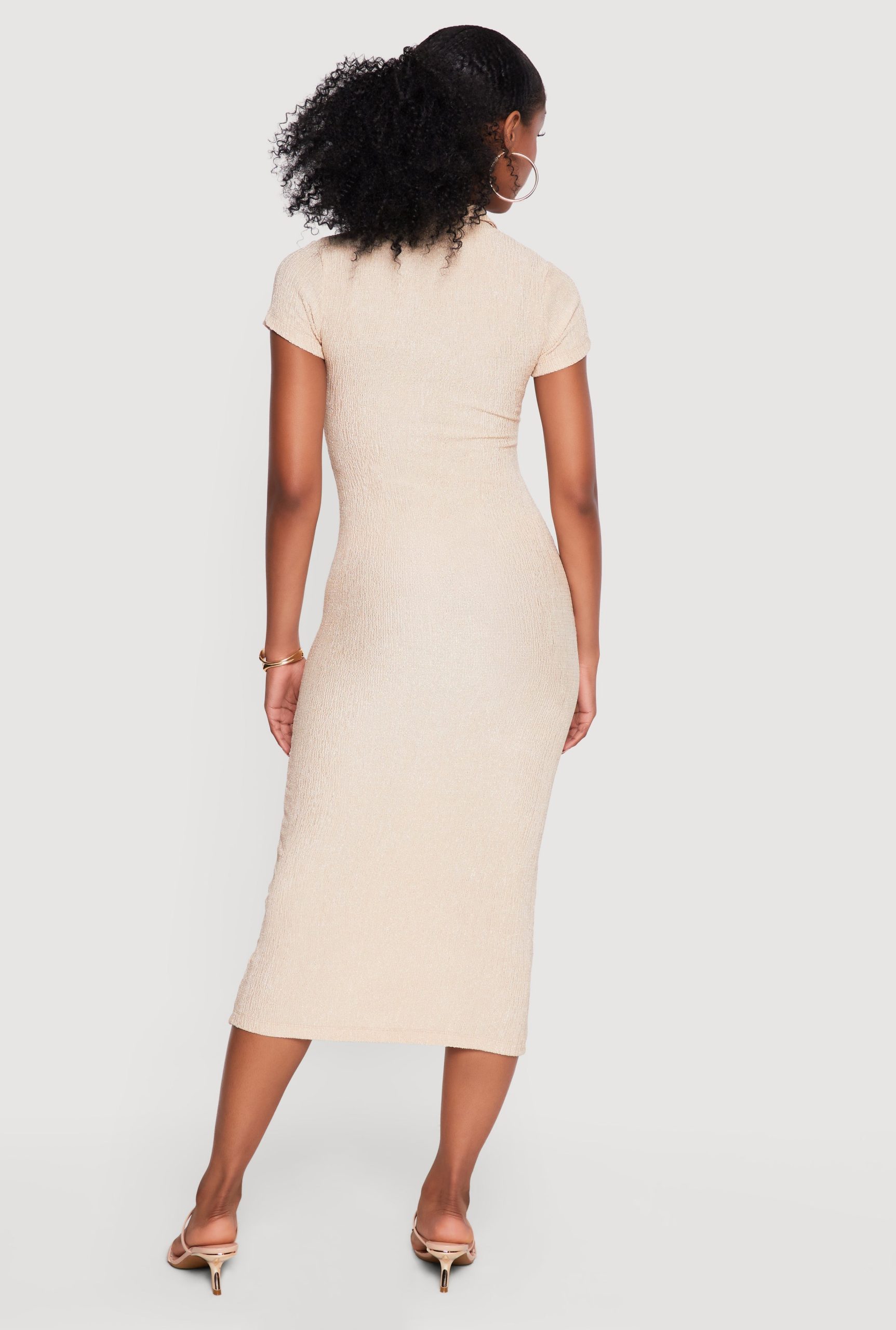Short Sleeve Textured Knit Polo Dress - Image 3