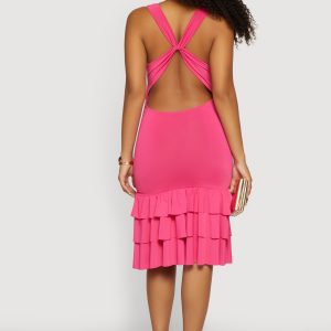 Cowl Halter Neck Tiered Ruffle Hem Midi Dress - Image 3
