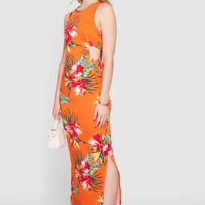 Floral Drawstring Side Detail Side Slit Maxi Dress - Image 2