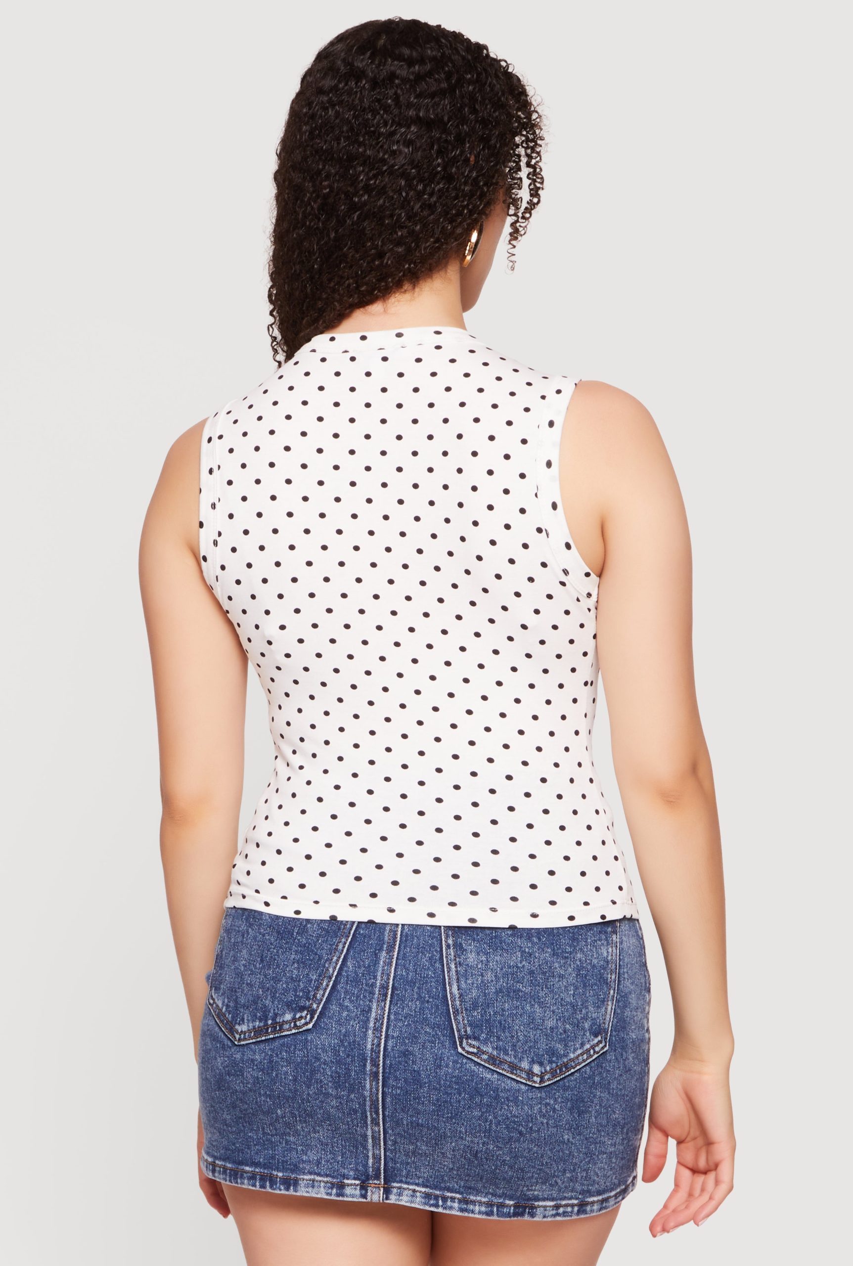 Sleeveless Polka Dot Button Front High Neck Top - Image 5