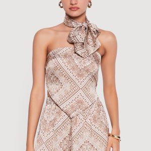 Satin Bandana Print Tube Top with Scarf