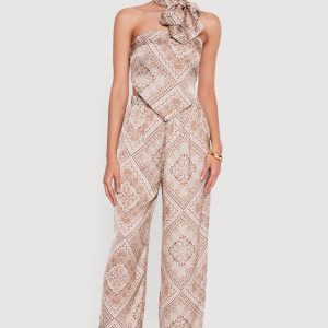 Satin Bandana Print Tube Top with Scarf - Image 2