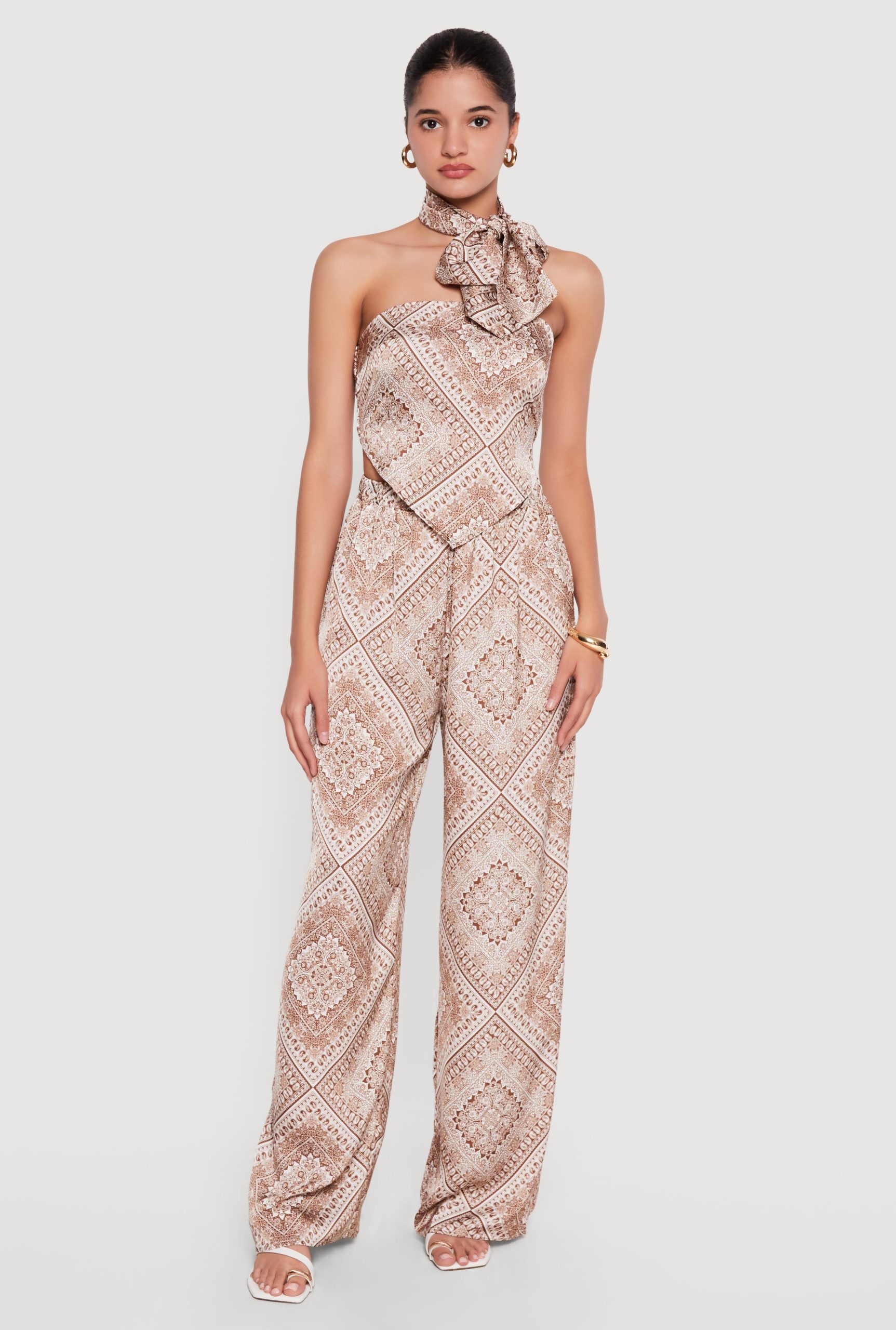 Satin Bandana Print Tube Top with Scarf - Image 2